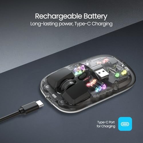 Portronics Toad 5 Transparent Bluetooth Mouse with 2.4 GHz & BT 5.3 Dual Wireless, Rechargeable, RGB Lights, Connect 3 Devices, Sleek Design for Laptop, Smartphone, Tablet (Black) - Image 3