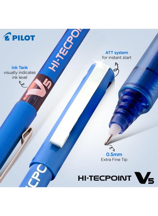 Pilot Hi-Tecpoint V5 0.5mm Extra Fine Point Pure Liquid Ink Roller Ball Pen | Pack Of 3 (1 Blue + 1 Black + 1 Red) - Image 2