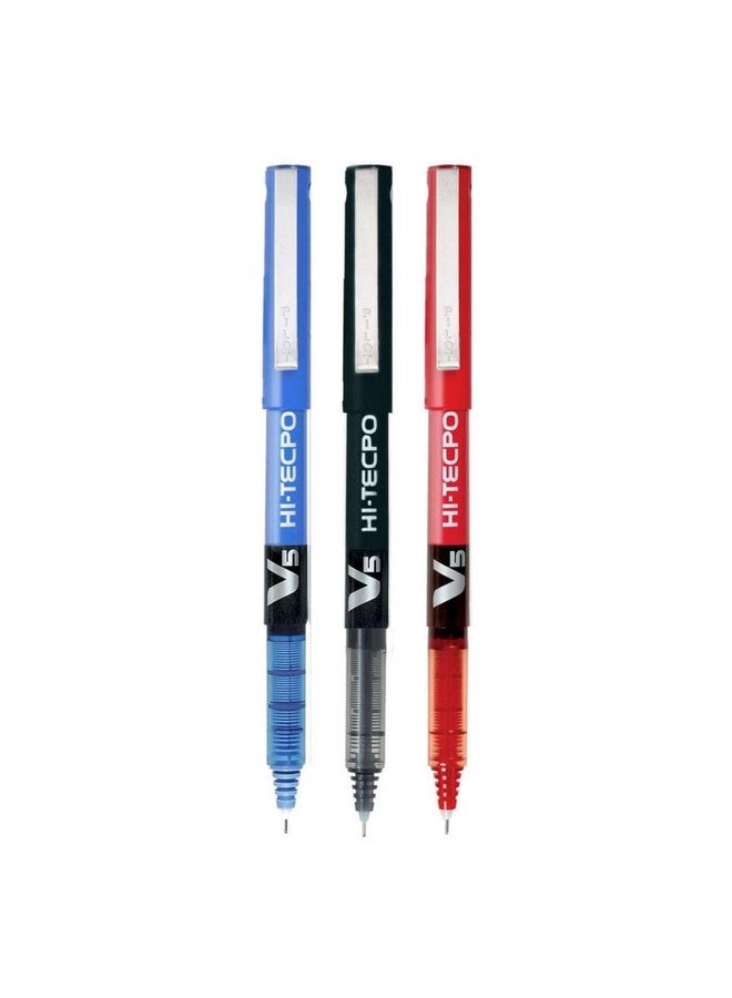 Pilot Hi-Tecpoint V5 0.5mm Extra Fine Point Pure Liquid Ink Roller Ball Pen | Pack Of 3 (1 Blue + 1 Black + 1 Red) - Image 1