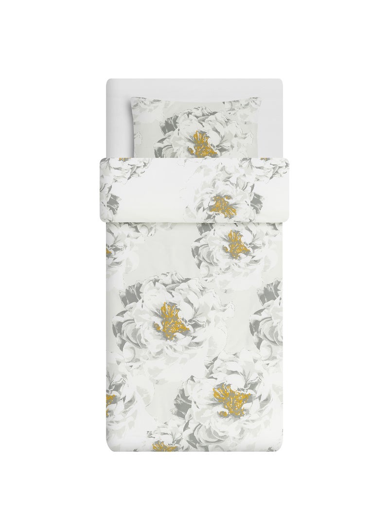 IKEA FRAKTA Duvet cover and pillowcase - white yellow/flower - 150x200/50x80 cm - Image 1