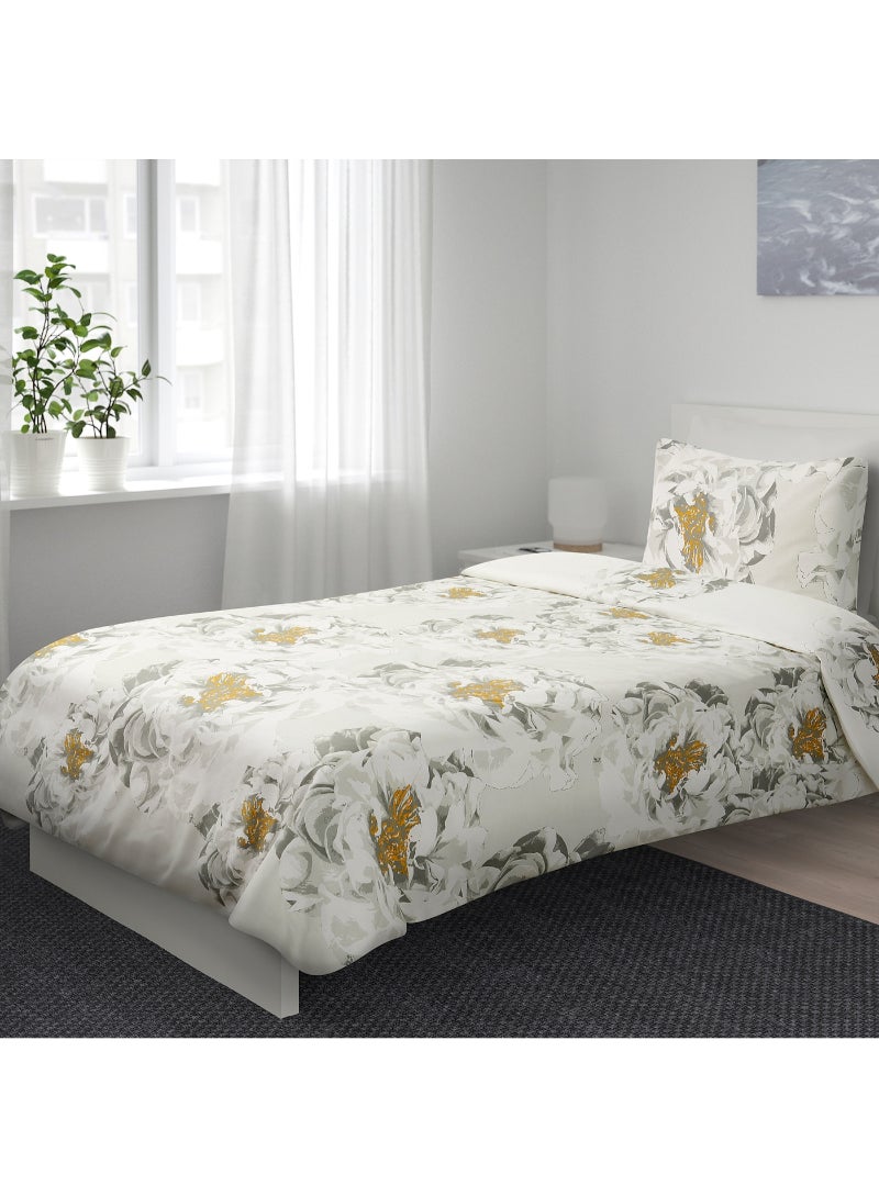 IKEA FRAKTA Duvet cover and pillowcase - white yellow/flower - 150x200/50x80 cm - Image 2