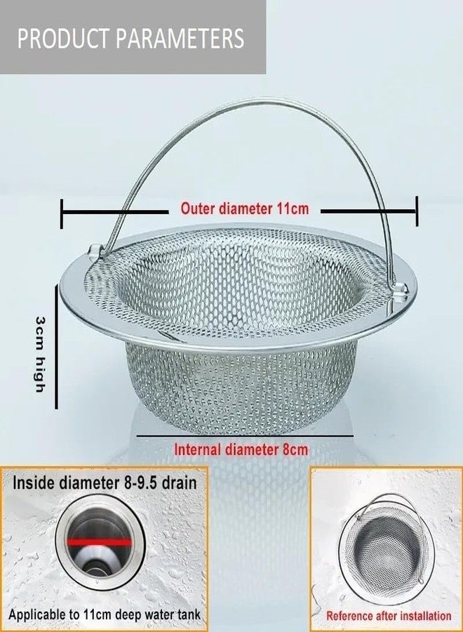KitchenFest® High Durability Rustproof Stainless Steel Sink Strainer with Handle Kitchen Drain Basin Basket Stopper Drainer Food Waste Blockage Filter Jali, Double Edging Corners, 11 cm, 1 Piece - Image 2