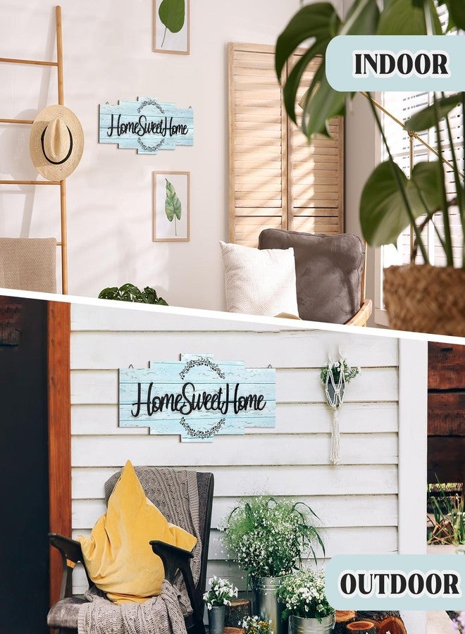 Jetec Home Sweet Home Sign, Rustic Wood Room Wall Decor, Farmhouse Plaque Wall Hanging Wooden Sign for Bedroom, Living Room, Wedding Decor(Blue) - Image 5