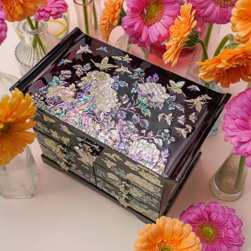 February Mountain Mother of Pearl Jewelry Box with Traditional Mother of Pearl Inlay Elegant Floral and Butterfly Design for Her - Image 3