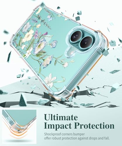 GVIEWIN for iPhone 16 Case, with Screen Protector & Camera Lens Protector, Floral Shockproof Protective Bumper Slim Soft Clear Phone Cover for Women 2024 6.1" (Aquilegia/White) - Image 4