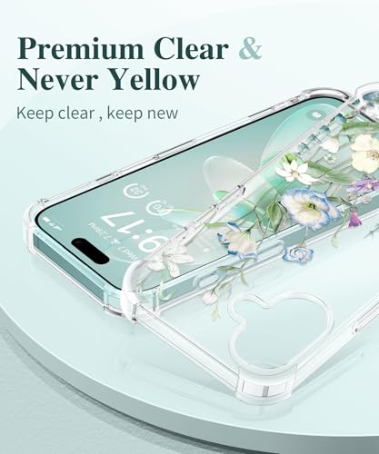 GVIEWIN for iPhone 16 Case, with Screen Protector & Camera Lens Protector, Floral Shockproof Protective Bumper Slim Soft Clear Phone Cover for Women 2024 6.1" (Aquilegia/White) - Image 3