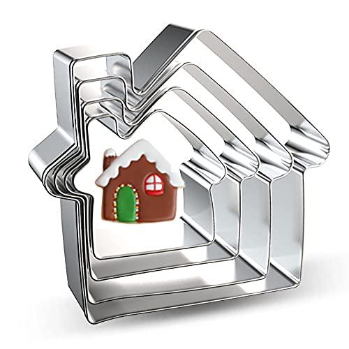 azflyife House Cookie Cutters Shapes Set - 4 Pieces Gingerbread House Real Estate Cookie Cutter Biscuit Mold for DIY Chirstmas Day Holiday Party Decorations - Stainless Steel Azflyife - Image 1