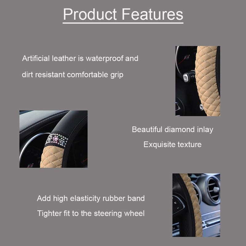 WLERIR Microfiber Leather Steering Wheel Cover with Anti-Slip Lining Universal Car Accessory for Steering Wheel with a Diameter of 14.5-15 inch (Black) - Image 2