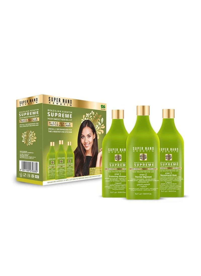 SUPER NANO KERATIN - SUPER NANO KERATIN Brazilian Keratin Supreme 3-Step Hair Smoothing Kit for Thick, Afro, and Resistant Hair - Professional Frizz Control and Long-Lasting Straightening, 3x1000ml - Image 1