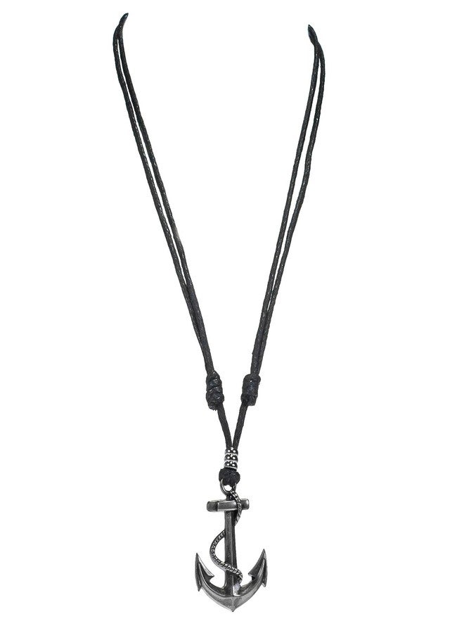 BlueRica Anchor & Rope on Adjustable Black Cord Necklace - Image 2