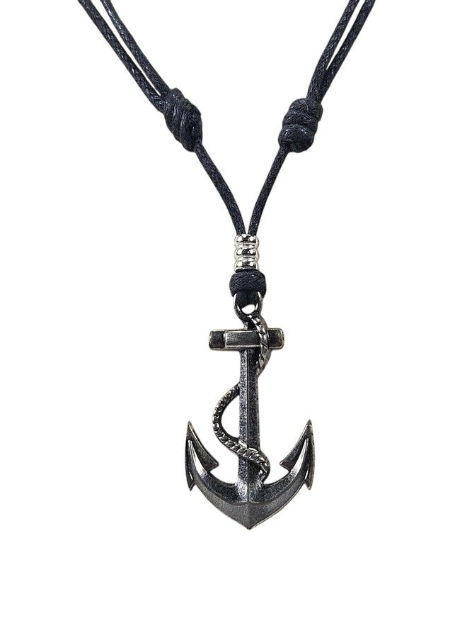 BlueRica Anchor & Rope on Adjustable Black Cord Necklace - Image 1