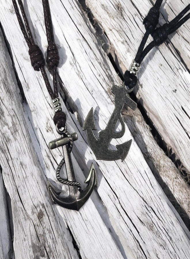 BlueRica Anchor & Rope on Adjustable Black Cord Necklace - Image 4