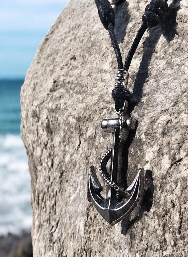 BlueRica Anchor & Rope on Adjustable Black Cord Necklace - Image 3