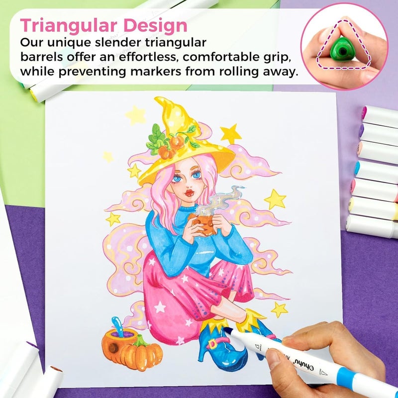 Ohuhu Markers: 48-Color Double Tipped Brush & Chisel Alcohol Markers for Adults Coloring Illustration, Alcohol-based Art Marker Set with Unique Designed Grip, Great Value Pack for Beginners - Image 3