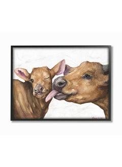 Stupell Industries Baby Cow Family Animal Watercolor Painting Design By George Dyachenko 16X20 Black Framed  - Image 1