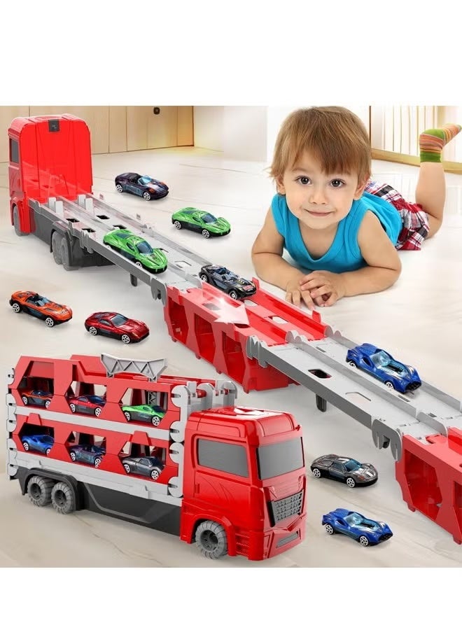 Toddler Toys Car Track Set for 3 4 5 6 Years Old Boys, Dinosaur Transporter Car Race Track with 6 Die-Cast Car Toys, Truck Toys Set Gifts for Age 3-12 Years Old Kids Boys Girls - Image 2