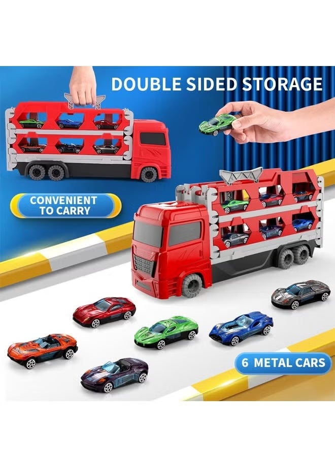 Toddler Toys Car Track Set for 3 4 5 6 Years Old Boys, Dinosaur Transporter Car Race Track with 6 Die-Cast Car Toys, Truck Toys Set Gifts for Age 3-12 Years Old Kids Boys Girls - Image 5