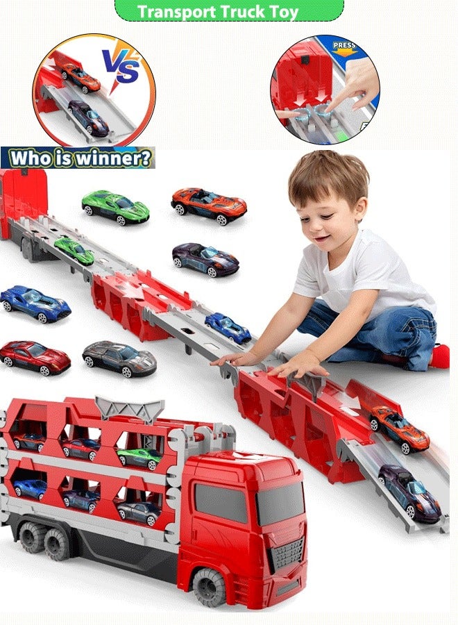 Toddler Toys Car Track Set for 3 4 5 6 Years Old Boys, Dinosaur Transporter Car Race Track with 6 Die-Cast Car Toys, Truck Toys Set Gifts for Age 3-12 Years Old Kids Boys Girls - Image 1
