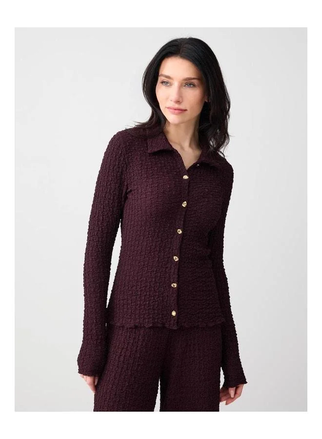 Jimmy Key Burgundy Slim Fit Textured Knit Shirt.