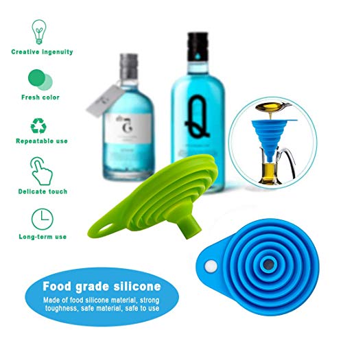 ddLUCK 2 Pack Silicone Collapsible Funnel, Flexible Foldable Kitchen Funnel for Water Bottle Liquid Transfer Narrow and Wide Mouth Funnels Hopper (Green and Blue） - Image 3