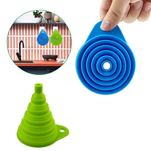 ddLUCK 2 Pack Silicone Collapsible Funnel, Flexible Foldable Kitchen Funnel for Water Bottle Liquid Transfer Narrow and Wide Mouth Funnels Hopper (Green and Blue） - Image 4