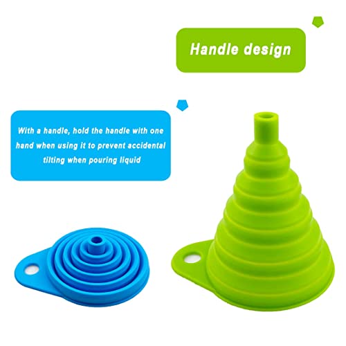 ddLUCK 2 Pack Silicone Collapsible Funnel, Flexible Foldable Kitchen Funnel for Water Bottle Liquid Transfer Narrow and Wide Mouth Funnels Hopper (Green and Blue） - Image 5