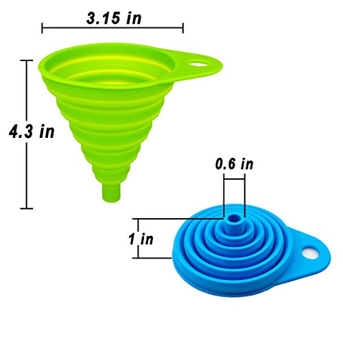 ddLUCK 2 Pack Silicone Collapsible Funnel, Flexible Foldable Kitchen Funnel for Water Bottle Liquid Transfer Narrow and Wide Mouth Funnels Hopper (Green and Blue） - Image 2