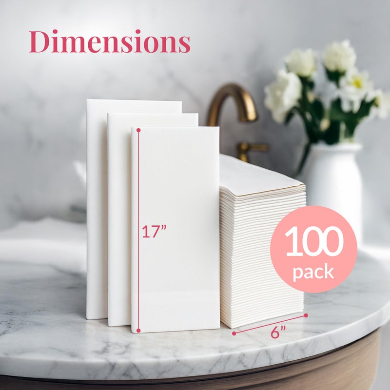 Prestee 100 Linen Feel Disposable Paper Towels - Hand Towels for Bathroom - Cloth-Like Napkins for Weddings, Events, and Dinners - Paper Napkins Ideal for Home, Office - White, 12 x 17 Inches - Image 3