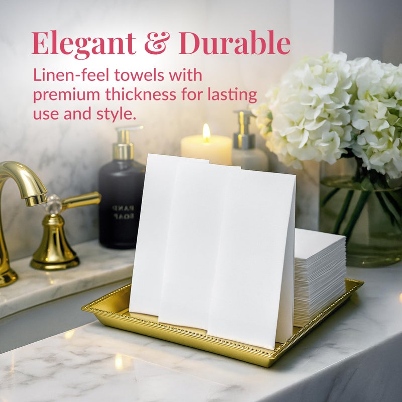 Prestee 100 Linen Feel Disposable Paper Towels - Hand Towels for Bathroom - Cloth-Like Napkins for Weddings, Events, and Dinners - Paper Napkins Ideal for Home, Office - White, 12 x 17 Inches - Image 2