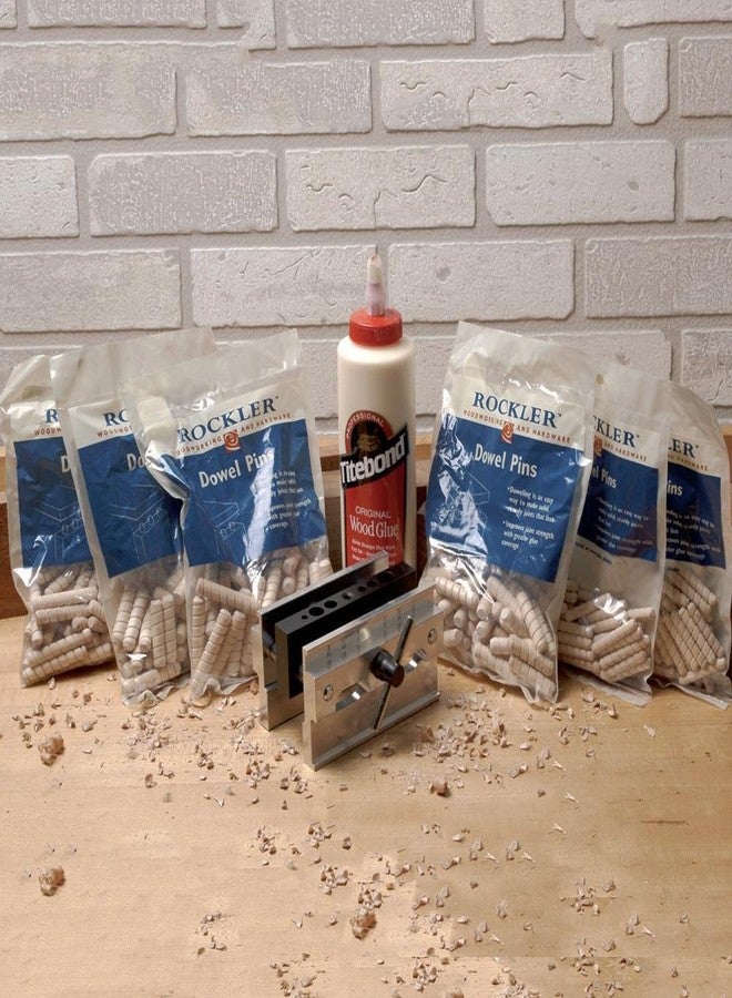 روكلر طقم أدوات تثبيت المسامير الخشبية الكامل بمقاسات 3/16 بوصة و1/4 بوصة و5/16 بوصة و3/8 بوصة و7/16 بوصة و1/2 بوصة - تتضمن مجموعة النجارة أداة تثبيت المسامير الخشبية ذاتية التمركز، وغراء خشب تايتبوند، ودبابيس تثبيت المسامير الخشبية - أداة تثبيت المسامير الخشبية مطلية بالنيكل لمنع الصدأ - Image 2