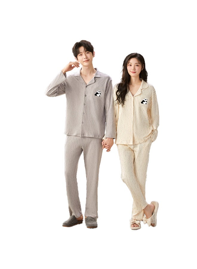Your Sun Comfortable And Refreshing 100% Cotton Couple Pajamas Women's Spring/summer Long Sleeve Men's Home Wear Set Can Be Worn Out Valentine's Day - Image 3