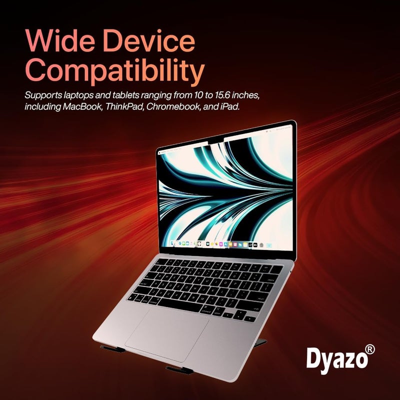 Dyazo حامل رفع الكمبيوتر المحمول القابل للطي من سبائك الألومنيوم للتبريد المهوى متوافق مع Macbook والكمبيوتر المحمول والأجهزة اللوحية حتى 15.6 بوصة - أسود - Image 5