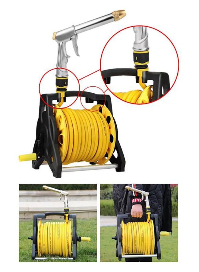 Water Hose with Reel, 15M Garden Watering Storage Car Pipe Set, Household High-Pressure Car Wash Water Gun，No Assembly,3-Ply Leakproof Hose Car Wash Holder