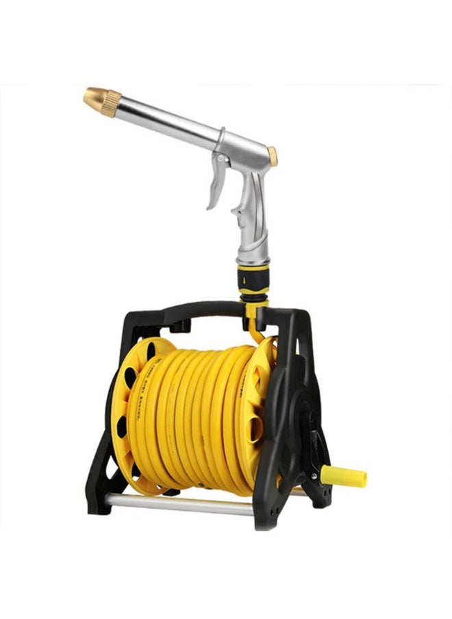 Water Hose with Reel, 15M Garden Watering Storage Car Pipe Set, Household High-Pressure Car Wash Water Gun，No Assembly,3-Ply Leakproof Hose Car Wash Holder