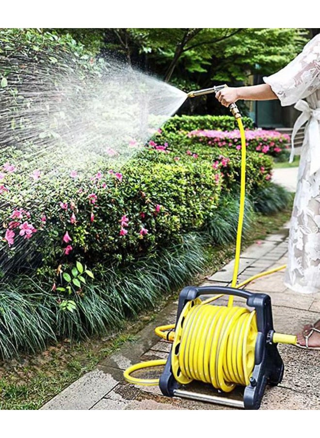 Water Hose with Reel, 15M Garden Watering Storage Car Pipe Set, Household High-Pressure Car Wash Water Gun，No Assembly,3-Ply Leakproof Hose Car Wash Holder