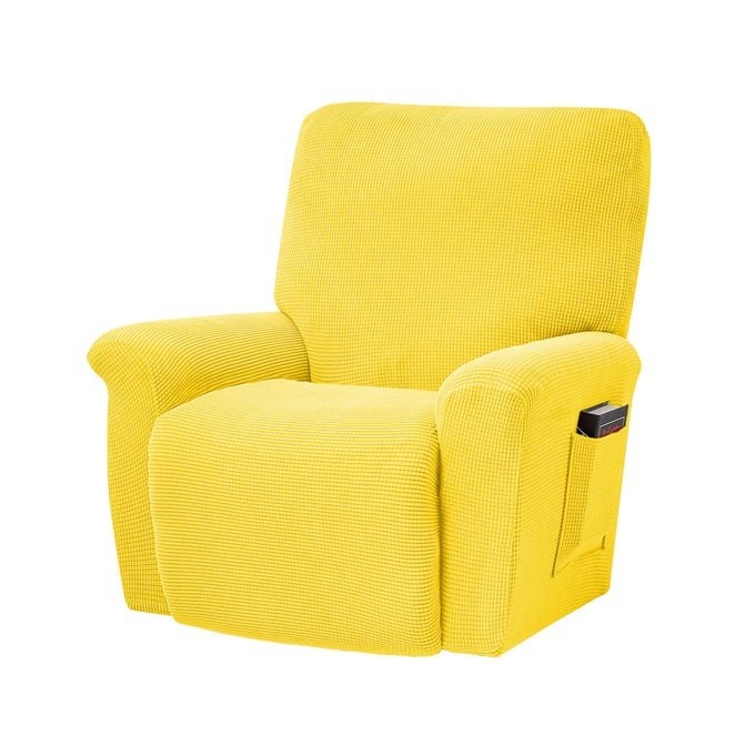 Stretch Recliner Chair Covers 4Piece Soft Sofa Cover Thick Single Seat Couch Cover Jacquard Recliner Slipcover with Pocket Yellow