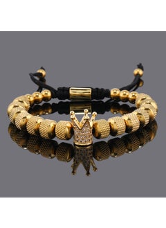 Royal Crown Mens Bracelet Stainless Steel Beaded Gold
