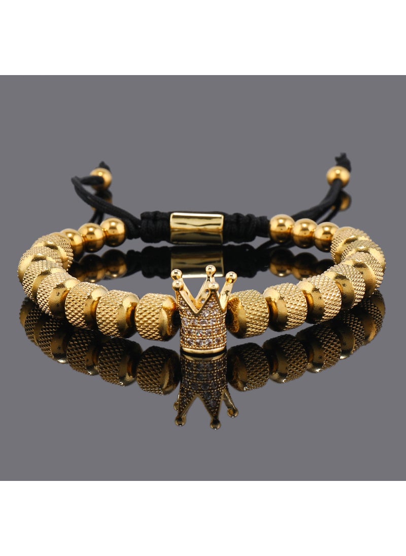 Generic - Royal Crown Mens Bracelet Stainless Steel Beaded Gold - Image 1