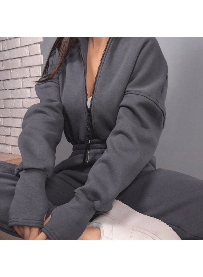 NIBEMINENT Fleece Sport Jumpsuit Women Playsuit Sportswear Female Long Sleeve Zipper Hoodies Jumpsuits Zipper Up Autumn Winter Overalls - Image 1