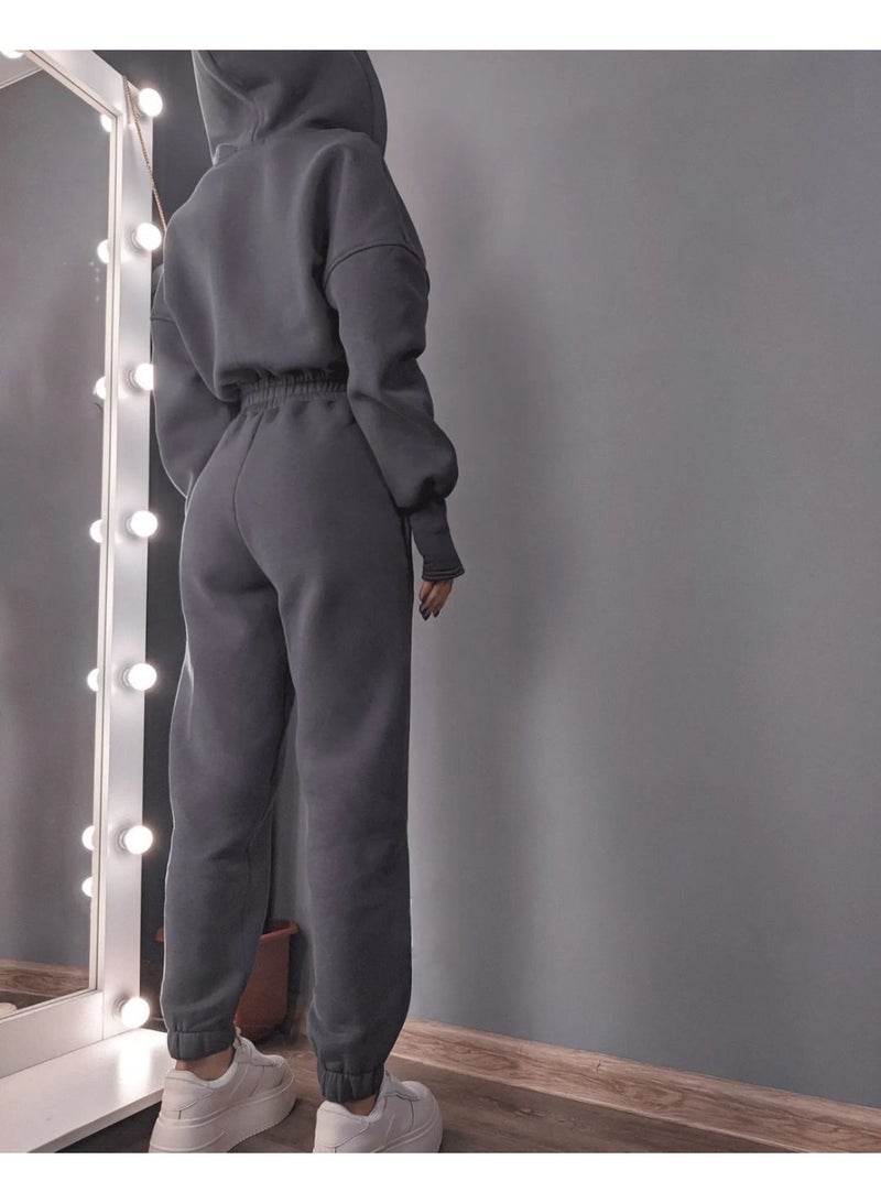 NIBEMINENT Fleece Sport Jumpsuit Women Playsuit Sportswear Female Long Sleeve Zipper Hoodies Jumpsuits Zipper Up Autumn Winter Overalls - Image 2