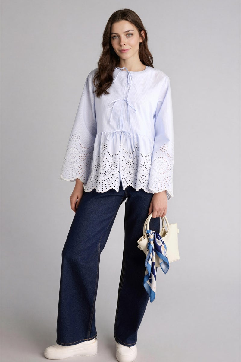 DeFacto Blue Woman Regular Fit Woven Long Sleeve Tunic Casual - Image 2