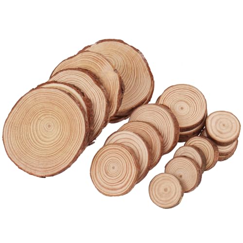 Tiberham Natural Wood Slices, Tiberham 21 Pcs 1.2-3.9 Inches Unfinished Wooden Circles Round Rustic Wood with Bark, Solid Log Discs Craft Wood Kit for Arts DIY Crafts Christmas Home Decorations - Image 1