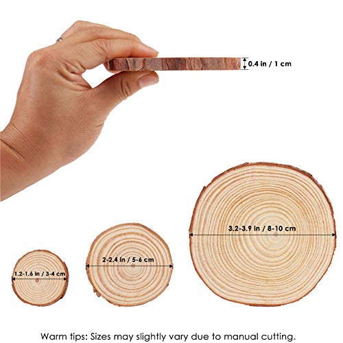 Tiberham Natural Wood Slices, Tiberham 21 Pcs 1.2-3.9 Inches Unfinished Wooden Circles Round Rustic Wood with Bark, Solid Log Discs Craft Wood Kit for Arts DIY Crafts Christmas Home Decorations - Image 3