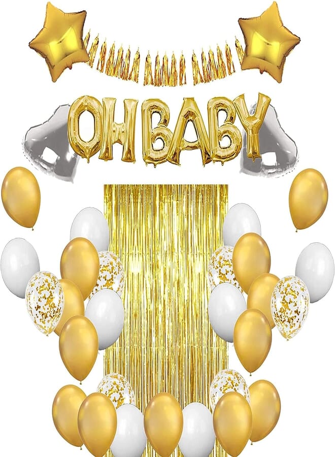 Secret Gold Baby Shower Decorations with Gold Oh Baby Balloon for Boy Girl White and Gold Baby Shower Gender Reveal Decorations