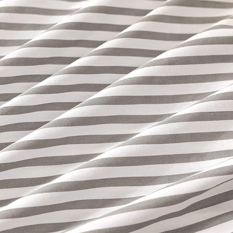 JELLYMONI 100% Cotton Grey Striped Fitted Sheet, Queen Bed Sheet Extral Deep 16”, Ultra Soft Breathable Deep Pocket Printed Grey with White Stripes Pattern, 1- Piece Fitted Sheet - Image 4