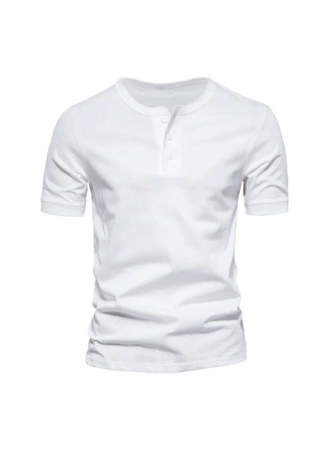 Summer Men's Wear Henley Neck Short Sleeve Solid Color Casual Slim Fit Breathable Undershirt T-shirt