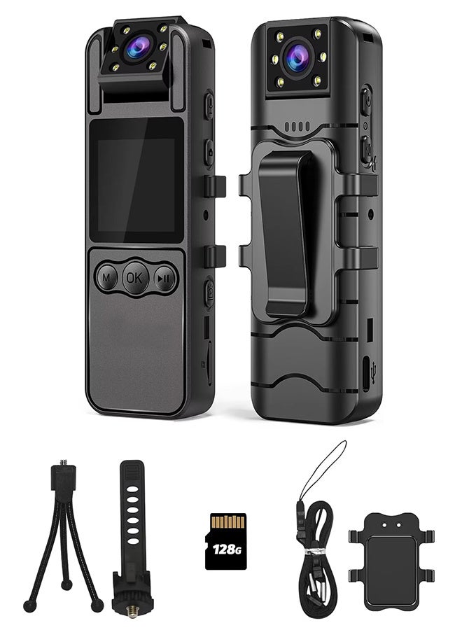 Back Clip Body Cam, included 128GB Card, Body Camera with Rotate Lens, 6-hour Battery Life, Night Vision, 180° Clip, Bodycams with Bike Mount and Lanyard for Walking, Cycling, and Outdoor Adventures  - Image 1