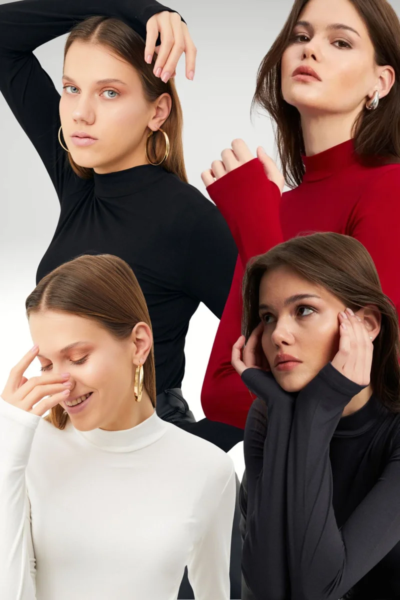 Bipantolon BIPANTOLON Women's 4-Pack Cut-Out Half Turtleneck Bodysuits