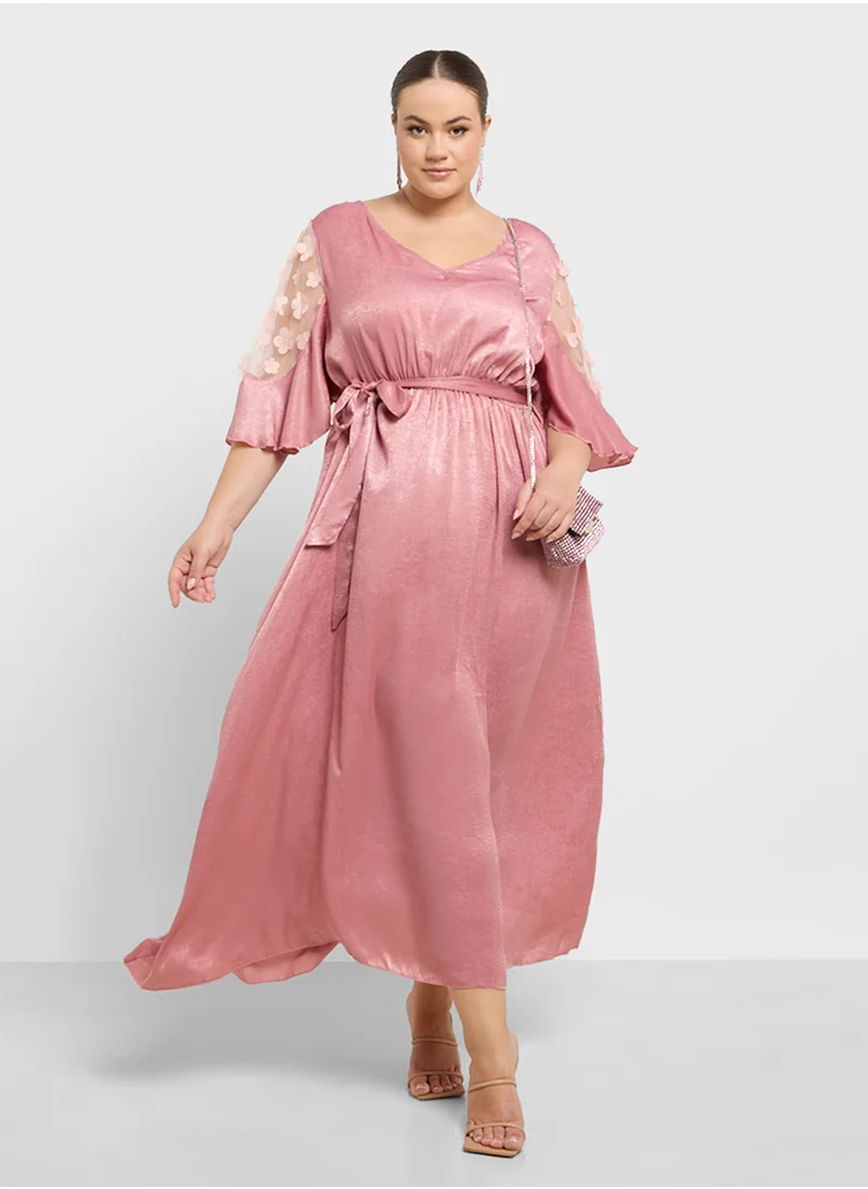 Ella Plus Sheer Sleeve A-Line Dress