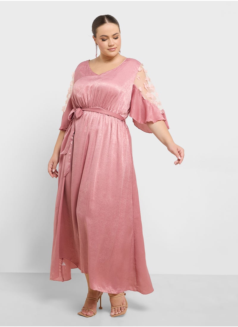 Ella Plus Sheer Sleeve A-Line Dress  - Image 1